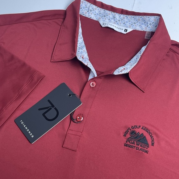 7 Diamonds Polo Shirt Mens Large Red Palermo 4 Way Stretch Performance Golf - Picture 1 of 16